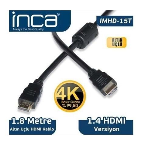 INCA IMHD-15T 1.8metre HDMI Görüntü Kablosu Gold 1.4v 4K INCA IMHD-15T 1.8metre HDMI Görüntü Kablosu Gold 1.4v 4K