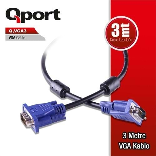 QPORT Q-VGA3 3metre VGA Görüntü Kablosu