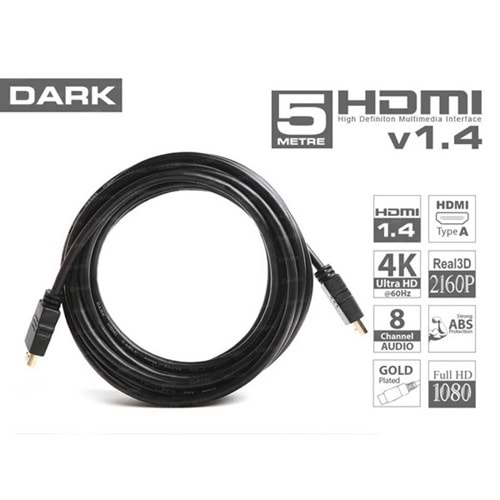 DARK DK-HD-CV14L500 5metre HDMI & HDMI Görüntü Kablosu 3D Gold 1.4v