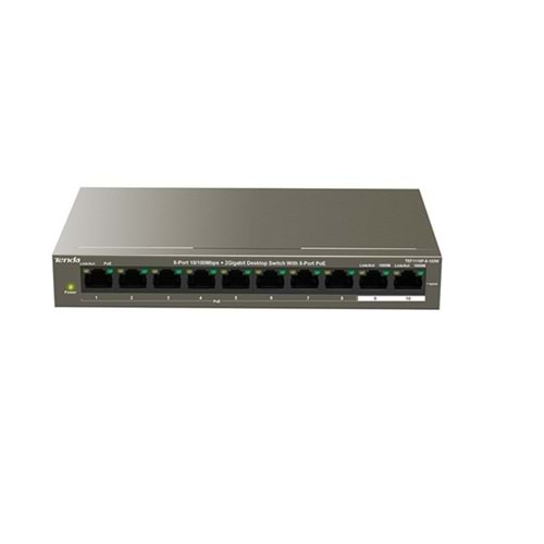 TENDA 10port 102w FULL PoE TEF1110P-8-102W 10/100/ 2x1000 Yönetilemez Switch Masaüstü