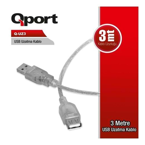 QPORT 3metre Q-UZ3 USB 2.0 Uzatma Kablosu