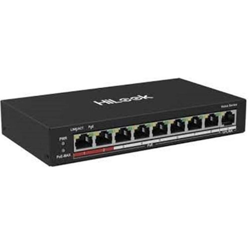 HILOOK 8port+2UPLINK 60w FULL PoE NS-0109P-60(B) 10/100 Yönetilemez Switch Long Range 250Metre