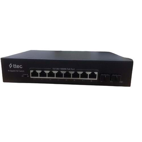 TTEC 8port 120w FULL PoE 10120P 10/100 2X-UPLINK Yönetilemez Poe Switch Tak Çalıştır