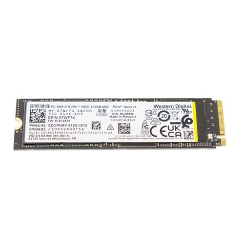 WD 512GB SN810 SDCPNRY-512G 6000- 4000MB/s M2 NVME GEN4 Disk Kutusuz