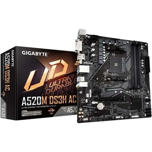 GIGABYTE A520 A520M-DS3H-AC WIFI DDR4 HDMI-DP-DVI PCIE 4.0 AM4 MATX