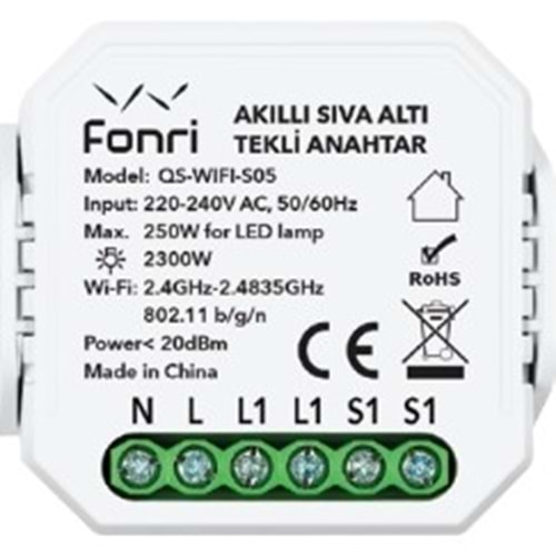 Fonri Wf3-El3-0201-09 Wıfı Kablosuz Cpo01 Akıllı Sıvaaltı Tekli Anahtar 