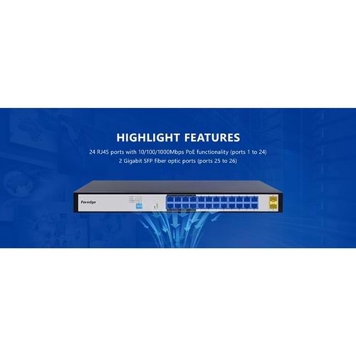FOREDGE 24port POE PS2024GC GIGABIT 2-SFP CLOUD YÖNETİLEBİLİR SWITCH