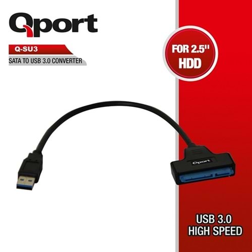 QPORT 0.15metre Q-SU3 SATA-USB 3.0 Çevirici Kablo Siyah 2.5 Harddisklerle uyumlu