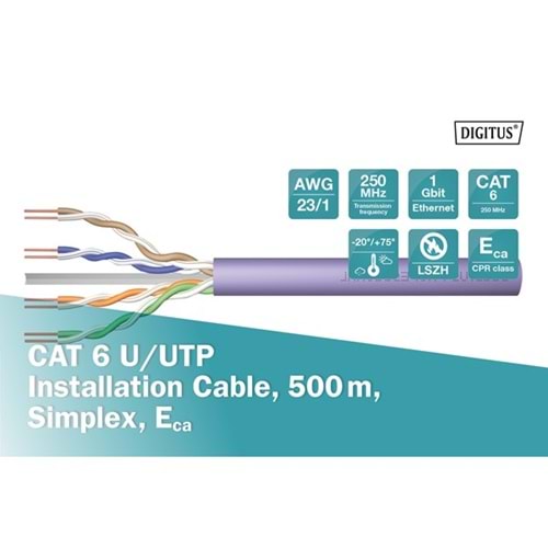 DIGITUS 500metre CAT6 Utp 23AWG Gri Makara Saf Bakır Kablo 0.50mm DK-1613-VH-5-GR