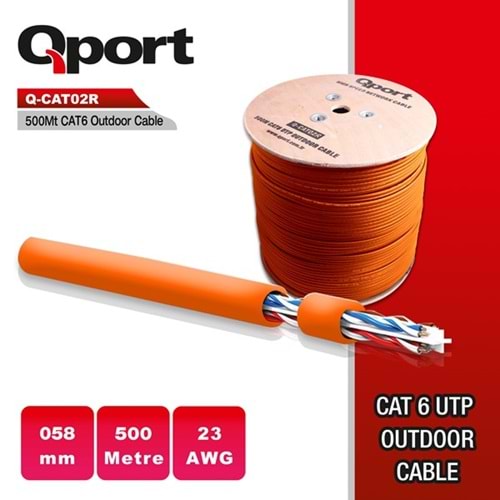 QPORT 500metre CAT6 Utp 23AWG Turuncu Outdoor Makaralı Kablo Q-CATO2R