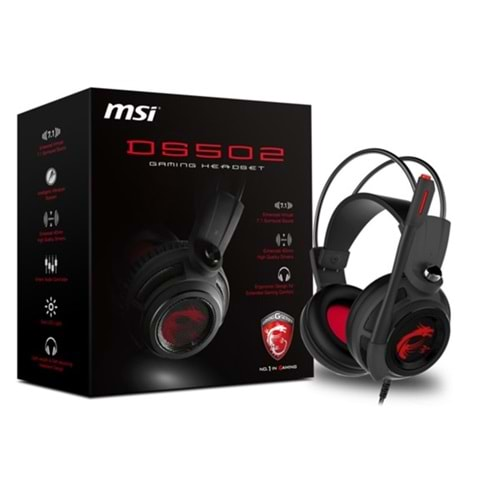 Msı Gg Ds502 Gamıng Headset 7.1 Cevresel Ses 2X40mm Surucu Kırmızı Dragon Led Aydınlatma Kablo Kumanda Mıkrofon 2M Orgu Kablo Usb Baglantı Oyuncu Kulakustu Kulaklık