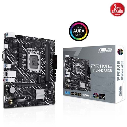 ASUS PRIME H610M-K ARGB DDR5 HDMI DP PCIe 16X v4.0 1700p mATX