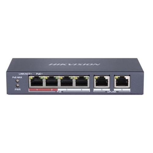 HIKVISION 4port PoE 35w 2-Uplink 10/100 Yönetilemez Switch DS-3E0106P-E/M