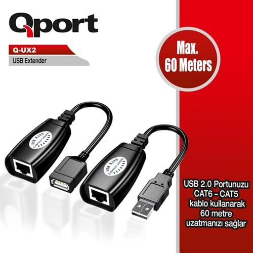 QPORT Q-UX2 60Metre USB-CAT6 USB Extender