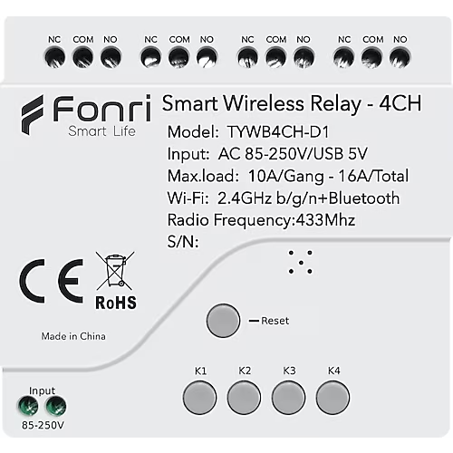 FONRI WF3-TM4-0201-01 Kablosuz Akıllı Röle 4kanal