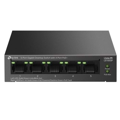 TP-LINK 5port-4port PoE 65w Gigabit Yönetilemez Switch LS105GP