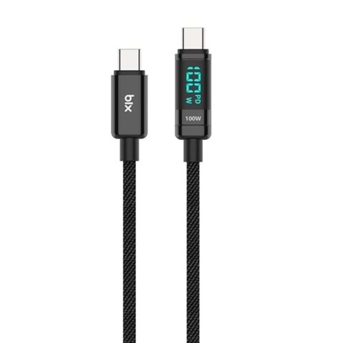 BIX 1metre BX09CC-BK 100w Dijital Ekranlı Şarj Kablosu Siyah