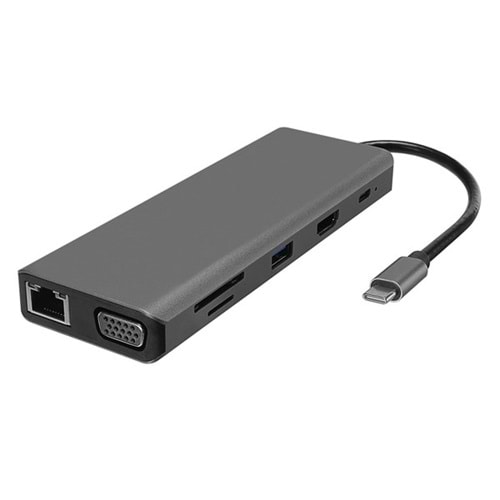 Hytech HY-USBC32 4K*2K Ultra HD Gri Metal 5x USB2.0/USB3.0 100M RJ45 PD, TypeC Data, SD/TF Kart Okuyucu Type C Adaptör