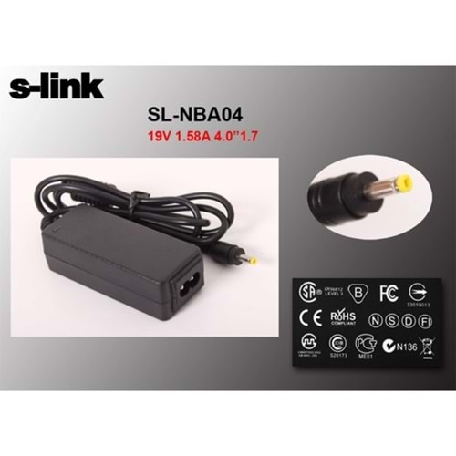 S-link SL-NBA04 30W 19V 1.58A 4.0*1.7 Hp Netbook Standart Adaptör