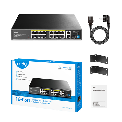 CUDY 16port PoE 200w 1-SFP/2-Uplink 10/100 Yönetilemez Switch FS1018PS1