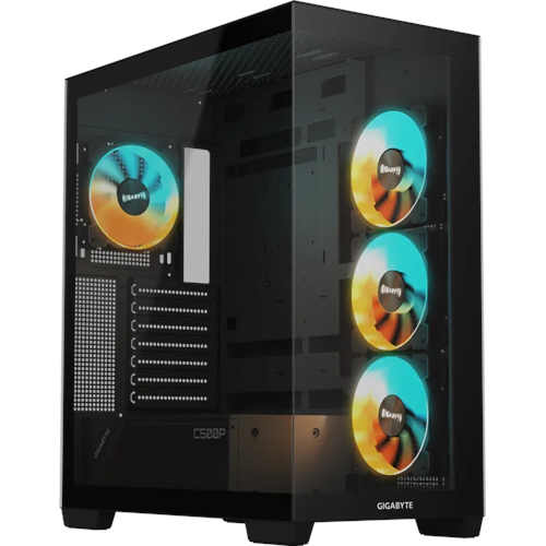 GIGABYTE C500 Panoramic Stealth Ön ve Yan Paneli Temperli Cam 4x ARGB Fanlı Gizli Konnektör Uyumlu Siyah Mid Tower Kasası