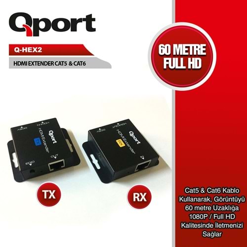 Qport Q-HEX2 HDMI 60m CAT 5-6 uzatma cihazı
