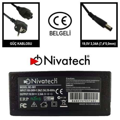 Nivatech BC901 DELL 19,5V 3,34A (7,4*5,0mm) Adaptö