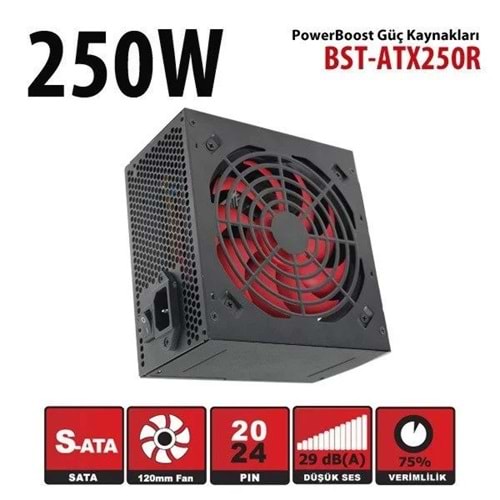 POWERBOOST 250 W P.SUPPLY,12cm KIRMIZI FAN,KUTULU JPSU-BST-ATX250R