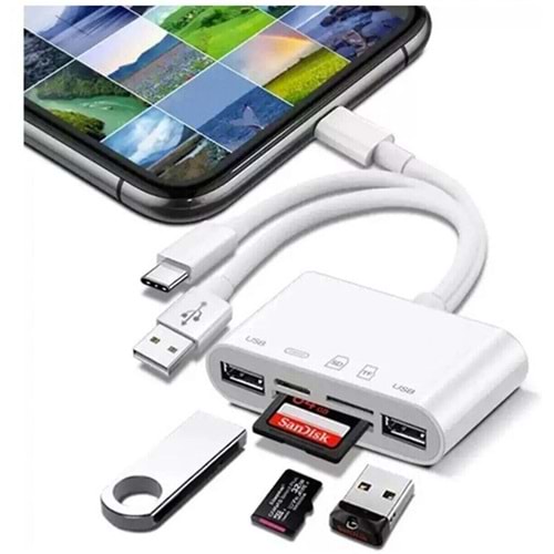 Daytona NK1032 Pro Usb+Tip-C+Ligtn=>USB+SD/TF+Ligh (Giriş:Usb Tip-A+Usb Tip-C+Usb Lightning=>Çıkış:2* Usb Tip-A+Sd+Tf+Usb Lightning)