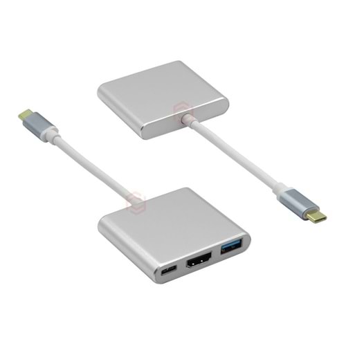 Frisby FA-7656TC Usb Tip-C=>Hdmi+USB3.0+PD şarj çevirici (Giriş:Tip-C => Çıkış: Hdmi+Usb3.0+Pd Şar + PD Şarj Çevirici