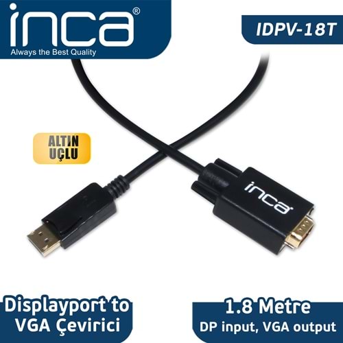 Inca IDPV-18T 1,8m Display Port=>VGA Kablo
