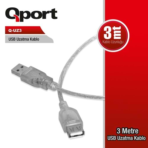 QportQ-UZ3 3m USB2.0 Uzatma kablosu