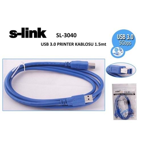 S-Link SL-3040 1,5m Usb3.0 YazıcıKablosu A(E)/B(E)