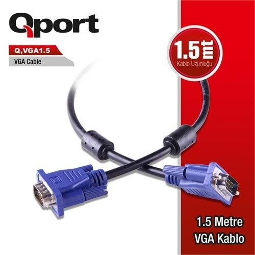 Qport Q-VGA1.5 1,5m filtreli VGA (Monitör)kablosu