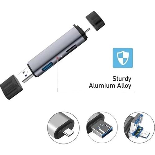 Daytona ADS-307 3'lü OTG kart okuyucu (Giriş:USB+Micro USB+Type-C => Çıkış:SD+Micro SD)