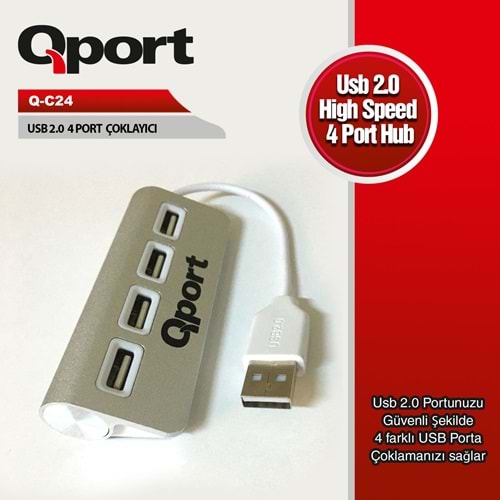 Qport Q-C24 4'lü USB2.0 metal kasa çoklayıcı hub