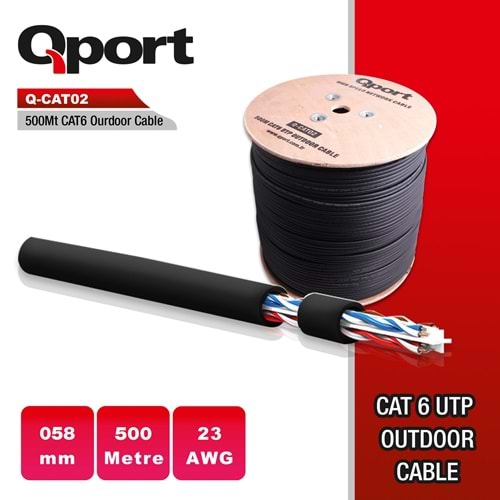 Qport Q-CATO2 500m CAT6 dış ortam siyah 23AWG kablo