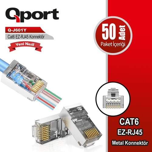 Qport Q-J601Y CAT6 EZ-RJ45 50'lik metal yeni nesil konnektör
