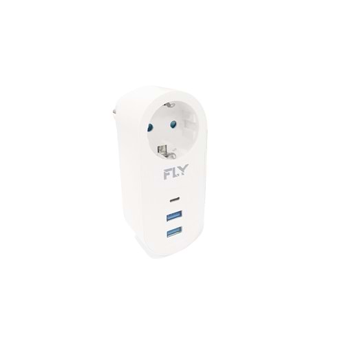 FLY-3400-01 1'li A.korumalı beyaz priz+2USB+Tip-C