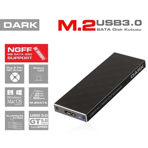 DARK M2 USB 3.0 DK-AC-DSEM2 NGFF Alüminyum Harddisk Kutusu Siyah