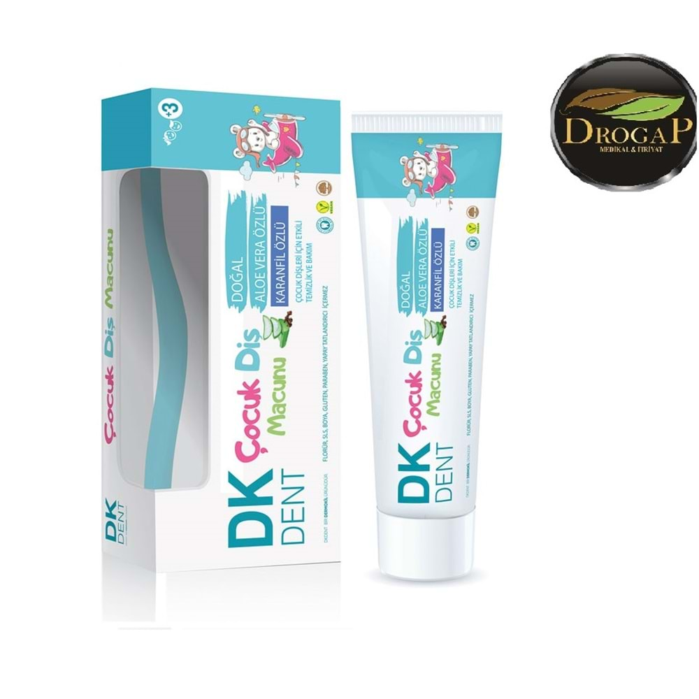 DK DENT DERMOKİL ÇOCUK DİŞ MACUNU 50 ML + FIRÇA HEDİYELİ (ALOE VERA & KARANFİL ÖZLÜ )