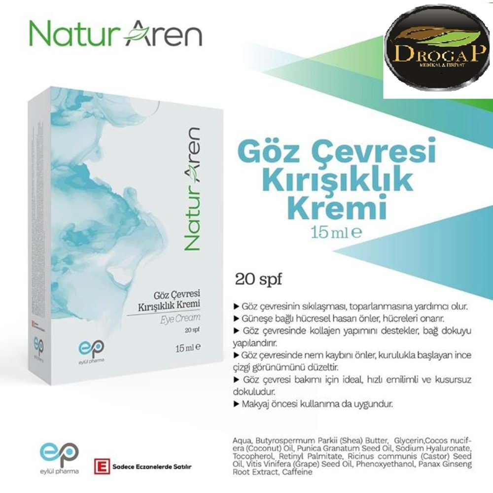 NATUR AREN GÖZ ÇEVRESİ KIRIŞIKLIK KREMİ 15 ML 20 SPF