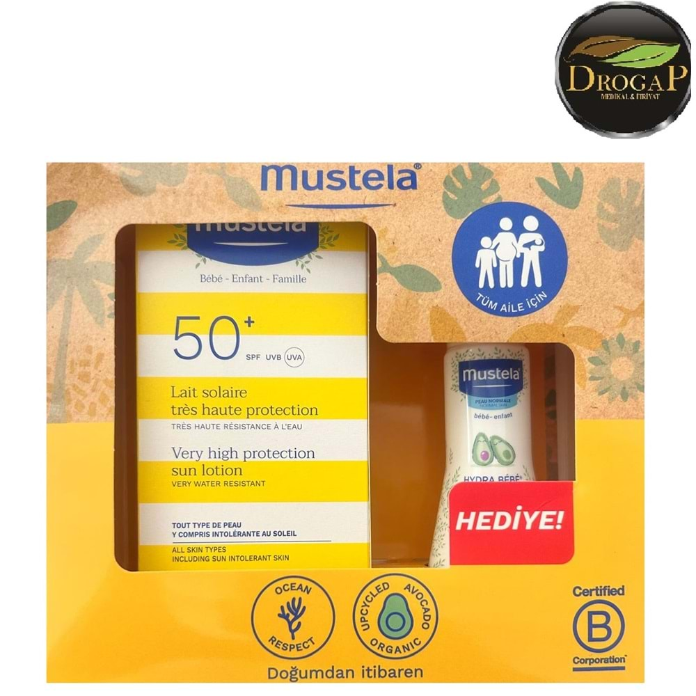 MUSTELA GÜNEŞ LOSYONU SPF50+ TÜM AİLE İÇİN 100 ML + MUSTELA HYDRA BODY LOSYON 50 ML HEDİYELİ