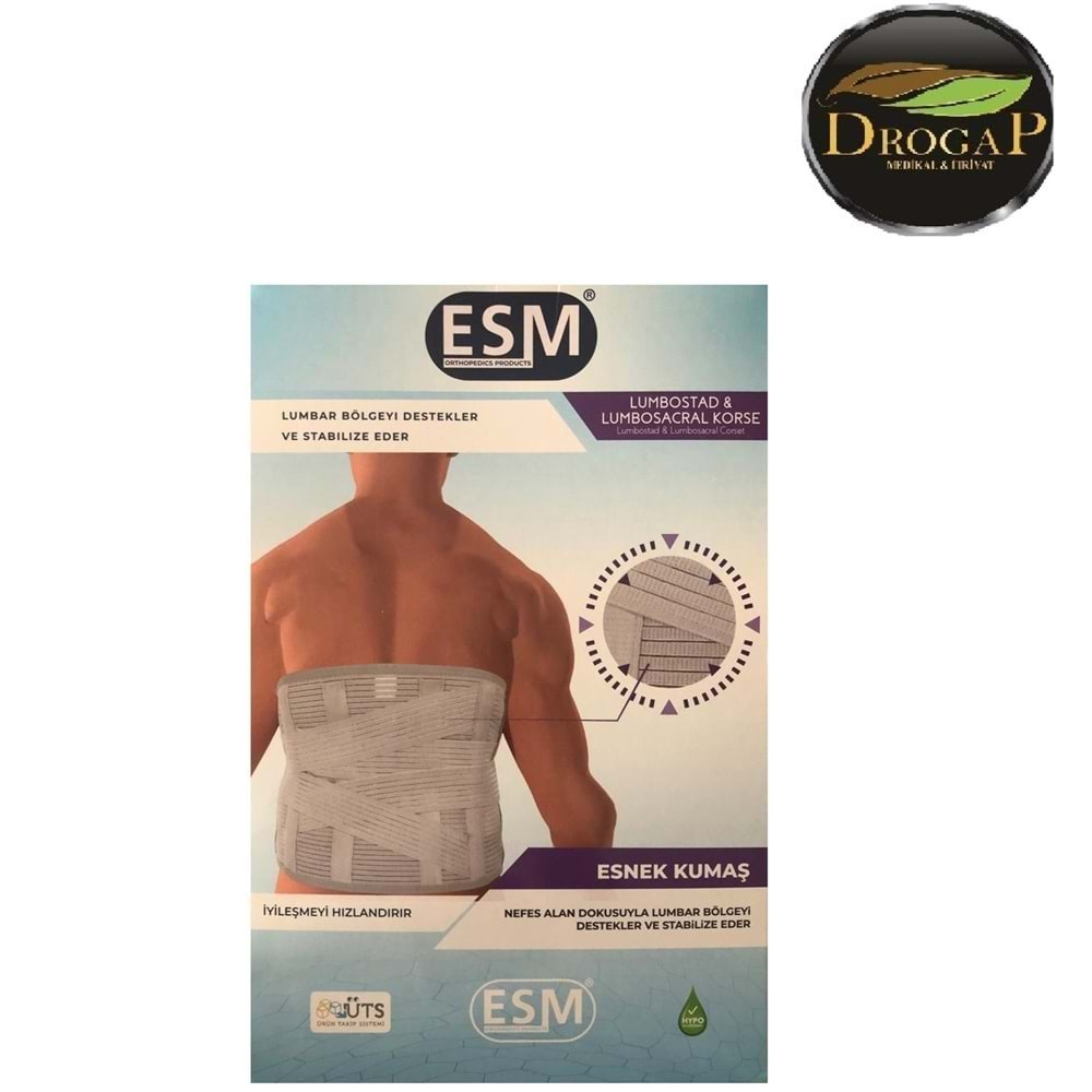 ESM LUMOSTAD LUMBOSAKRAL KORSE 26 CM BEDENSİZ ÇELİK BALENLİ KEMERLİ ( BD260K ) ( BEDENSİZ )