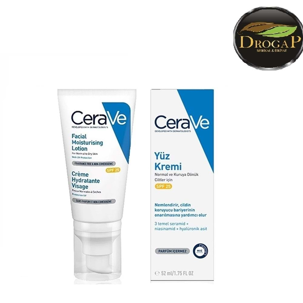 CERAVE YÜZ NEMLENDİRİCİ KREM SPF50 52 ML ( NORMAL VE KURUYA DÖNÜK CİLTLER İÇİN )