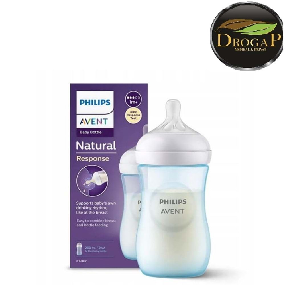 AVENT BİBERON NATURAL PP RESPONSE DOĞAL TEPKİLİ 1+ AY 260 ML NO : 1 MAVİ