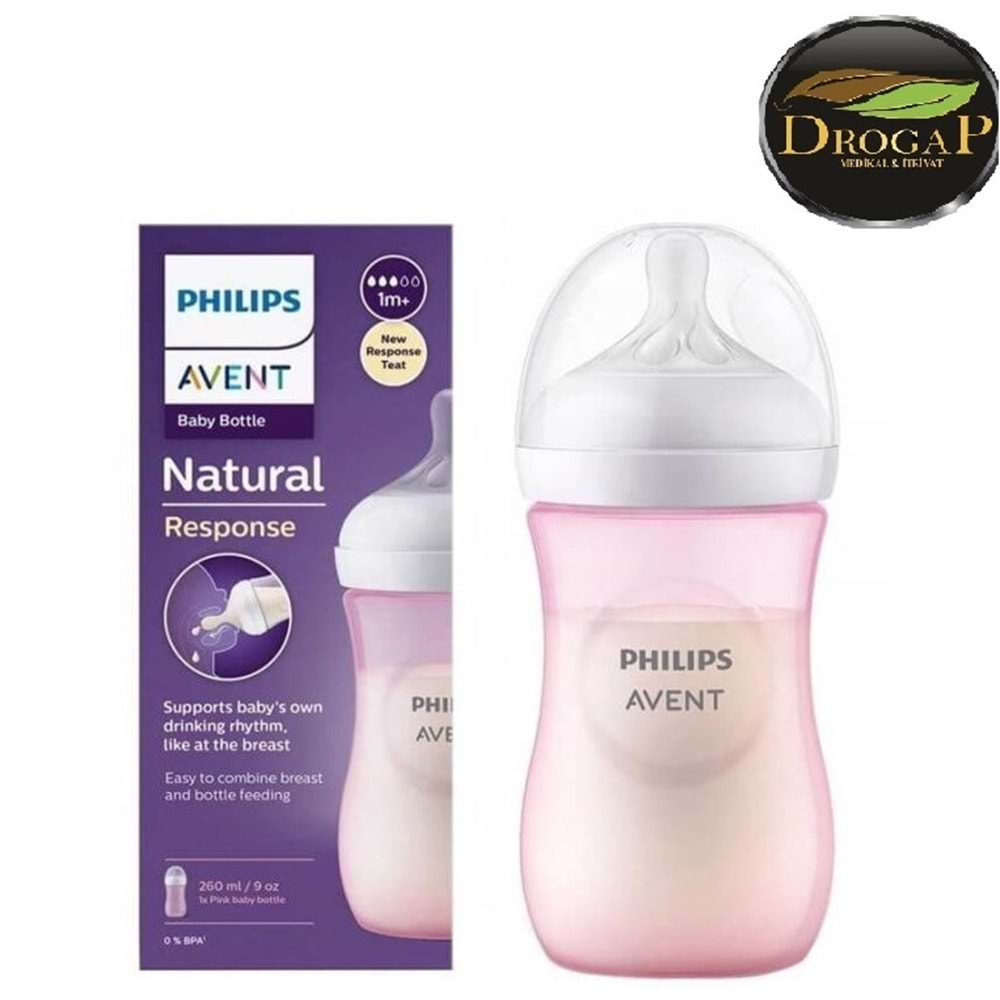 AVENT BİBERON NATURAL PP RESPONSE DOĞAL TEPKİLİ 1+ AY 260 ML NO : 1 PEMBE