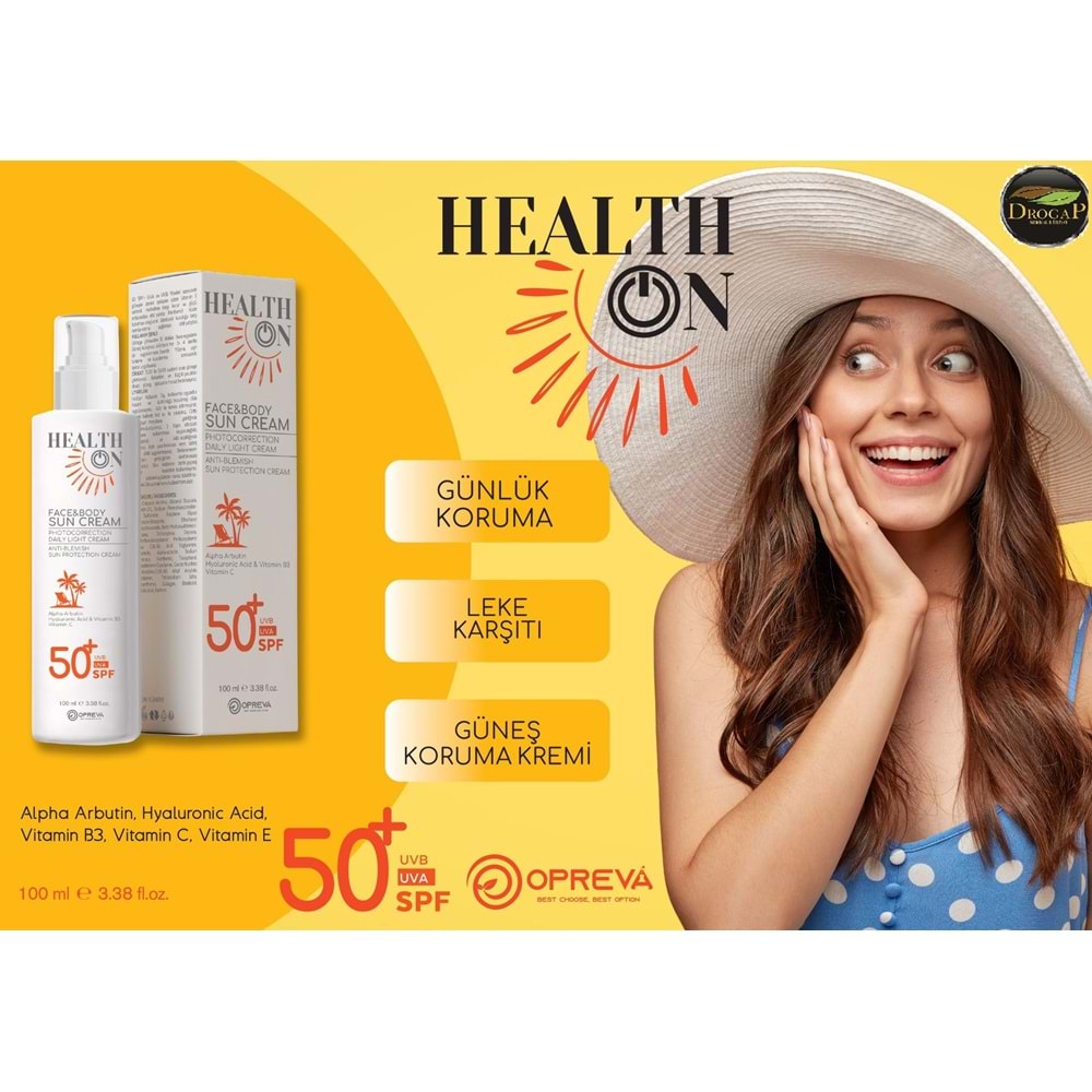 HEALTH ON GÜNEŞ KREMİ SPF50+ 100 ML ( AKNE KARŞITI & RENK TONU DÜZENLEYİCİ )( OPREVA )