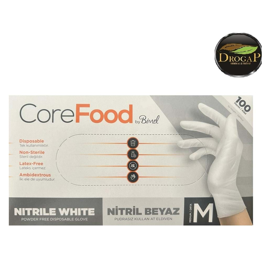 CORE FOOD VİNİL ( NİTRİL ) PUDRASIZ ELDİVEN LATEX İÇERMEZ ( MEDİUM )