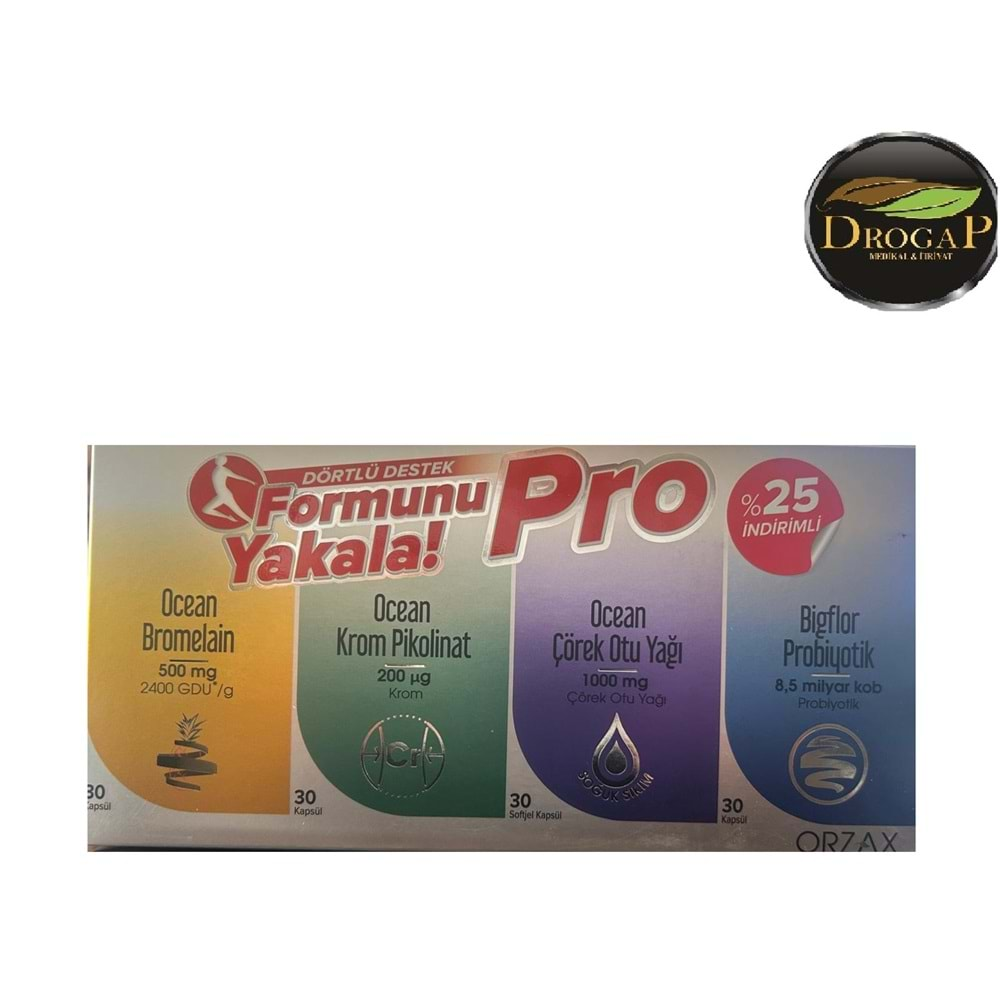 OCEAN FORMUNU YAKALA PRO % 25 İNDİRİMLİ 4 LÜ SET ( Bromelain 30 Kapsül + Krom Pikolinat 30 Kapsül + Çörek Otu Yağı 30 Kapsül + BİGFLOR PROBİYOTİK 30 KAPSÜL)